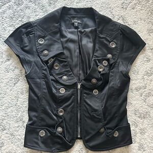 Bebe Black Satin Button-Detail Blazer